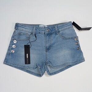 Fashion Nova Light Blue Denim Jean Shorts with Side Button Accents